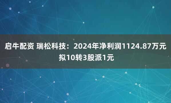 启牛配资 瑞松科技：2024年净利润1124.87万元 拟10转3股派1元